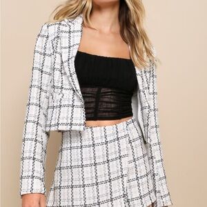 Lulu's Black and White Plaid Blazer